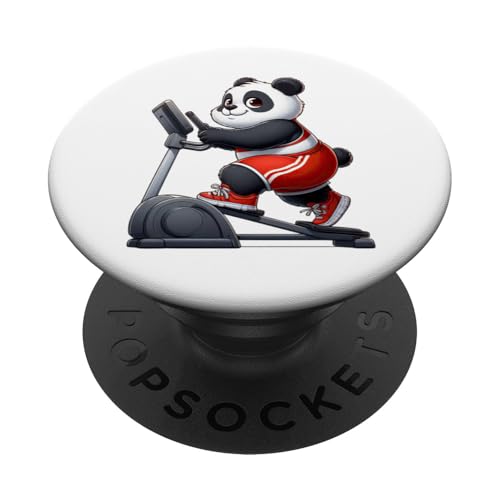 Panda auf Ellipsentrainer Gym Fitness Workout Training PopSockets Klebender PopGrip von Exercise with Panda