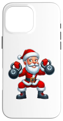 Hülle für iPhone 16 Pro Max Santa Lifting Kettlebells Gewichtheben Fitness Gym Weihnachten von Exercise with Santa