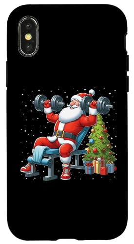 Hülle für iPhone X/XS Weihnachtsmann, für Gewichtheben, Fitnessstudio, Workout, Fitness, Weihnachtsbaum von Exercise with Santa