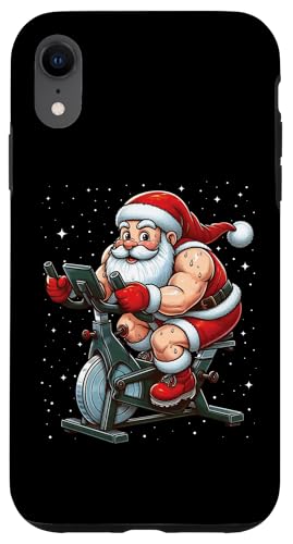 Hülle für iPhone XR Weihnachtsmann auf Heimtrainer, Fitnessstudio, Fitness, Workout, Weihnachten, Schnee von Exercise with Santa