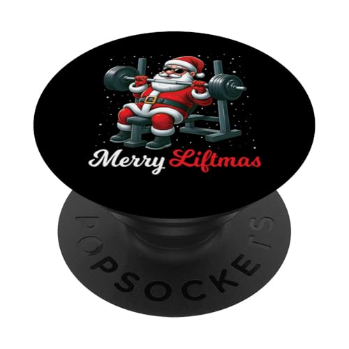 Merry Liftmas Weihnachtsmann Gewichtheben Gym Fitness Weihnachten Schnee PopSockets Klebender PopGrip von Exercise with Santa