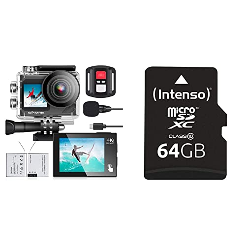 Exprotrek Action Cam,4K 30fps Ultra HD, 40m 100Fuß wasserdichte Unterwasserkamera, WiFi, 170° Ultraweitwinkel, Fernbedienung & Intenso microSDXC 64GB Class 10 Speicherkarte inkl. SD-Adapter, schwarz Exprotrek Action Cam,4K 30fps Ultra HD, 40m 100Fuß wasserdichte Unterwasserkamera, WiFi, 170° Ultraweitwinkel, Fernbedienung & Intenso microSDXC 64GB Class 10 Speicherkarte inkl. SD-Adapter, schwarz von Exprotrek
