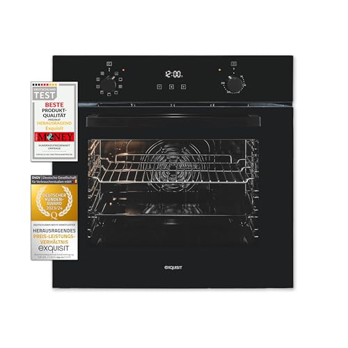 Exquisit Einbaubackofen EBE257-H-020 schwarz | Energieeffizienzklasse A | 59 l Garraum | Umluft | Display | Einbaubackofen 60 cm von Exquisit