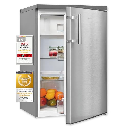 Exquisit Kühlschrank KS516-4-H-010D inoxlook | 120 l Nutzinhalt | 4-Sterne-Gefrieren | Innenbeleuchtung | Mit Gefrierfach von Exquisit