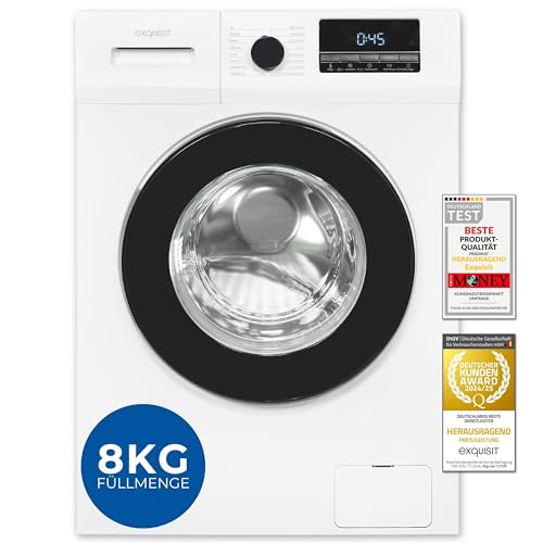 Exquisit Waschmaschine 8kg, Energieeffizienzklasse A, max. 1400 U/Min, Schnellprogramm, Startzeitvorwahl (3-24 Std.), Kindersicherung, Aquastop, ECO, 16 Waschprogramme, WA58014-340A weiss von Exquisit