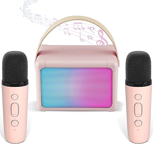 Karaoke Maschine mit 2 Drahtlosen Mikrofonen, Mikrofon Karaoke Spielzeug, Tragbares Bluetooth Karaoke Maschine für Kinder Erwachsene mit Stimme wechselnde, LED-Lichter Jungen Mädchen Geschenke von Exsivemy