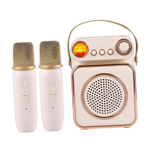 F Fityle Mini-Karaoke-Lautsprecher, Karaoke-Maschine, LED-Atmosphärenbeleuchtung, Mikrofon, tragbarer Lautsprecher für Zuhause, Party, Treffen, Beige von F Fityle