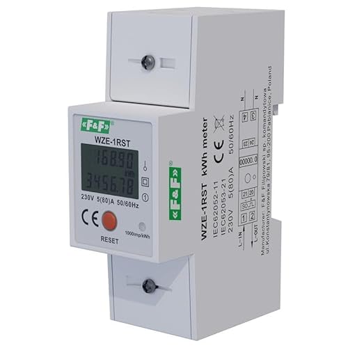 1-Phasen-Stromverbrauchszähler, 1-Phasen-Stromverbrauchszähler mit zwei Verbrauchspositionen auf LCD-Anzeige, 80 A, mit RESET-Funktion, WZE-1RST/FIF von F&F