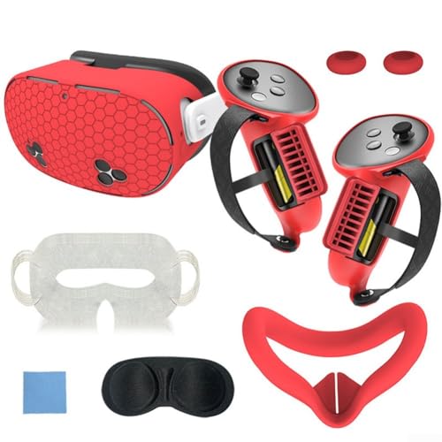 Für Meta Quest3S Silikon-Zubehör-Set, 7-teilig, Anti-Auslauf-Nasenpolster-Abdeckung für VR-Headset-Schutz (Rot) von FACAIIO