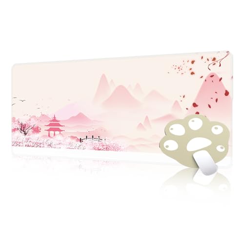 FAIRYGATE Mousepad XXXL Deko Schreibtisch Gaming Rosa Mousepad XXL Großes Mauspad Wasserdichtes Tastaturpad mit Rutschfester Gummibasis Erweiterte Groß Schreibtischunterlage Sakura B6511-L von FAIRYGATE