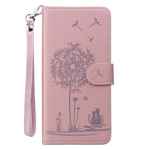 FALUWONRU Handyhülle für iPhone 11 Pro Max Niedliche Cat Löwenzahn Hülle mit DREI Kartenfächern und Geldbörse Leder Tasche Aufstehfunktion Flip Case für Frauen Stoßfest Kratzfest Schutzhülle,Rosa von FALUWONRU