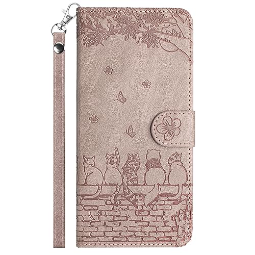 FALUWONRU Hülle für Samsung Galaxy S25/S24 Klappbare, Samsung Galaxy S25/S24 Handyhülle Tasche, Katzen Leder Klapphülle, Flip Case Stoßfeste Magnetische Stand Kartenfächern Schutzhülle, Rosa Lila von FALUWONRU