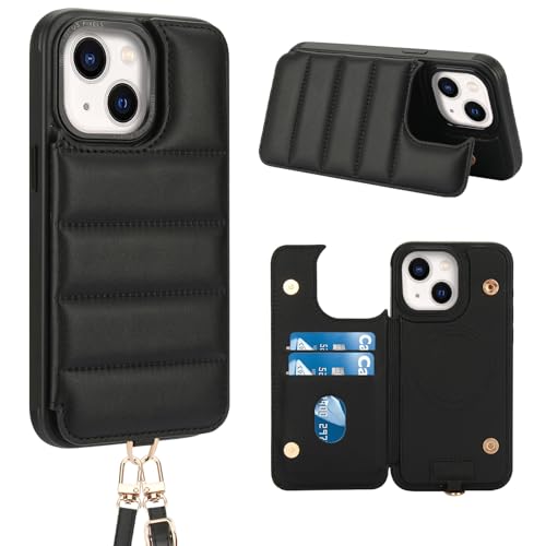 FALUWONRU für iPhone 13/14 Leder Crossbody handyhülle mit geldbörse mit Verstellbaren Abnehmbaren Lanyard,Frauen Niedlich Luxus Stand hülle mit Kartenhalter ipone-Tasche,Schwarz FALUWONRU für iPhone 13/14 Leder Crossbody handyhülle mit geldbörse mit Verstellbaren Abnehmbaren Lanyard,Frauen Niedlich Luxus Stand hülle mit Kartenhalter ipone-Tasche,Schwarz von FALUWONRU