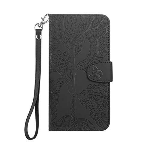 FALUWONRU hülle für Samsung Galaxy A23 4G,Reliefdesign Baum Muster Leder Stoßfeste Handyhülle Brieftasche Klapphülle mit Kartenfäch Ständer PU Leder Wallet Flip Phone case Cover,Schwarz von FALUWONRU