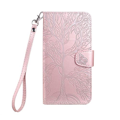 FALUWONRU hülle für Samsung Galaxy S10,Reliefdesign Baum Muster Leder Stoßfeste Handyhülle Brieftasche Klapphülle mit Kartenfäch Ständer PU Leder Wallet Flip Phone case Cover,Pink Rosa von FALUWONRU