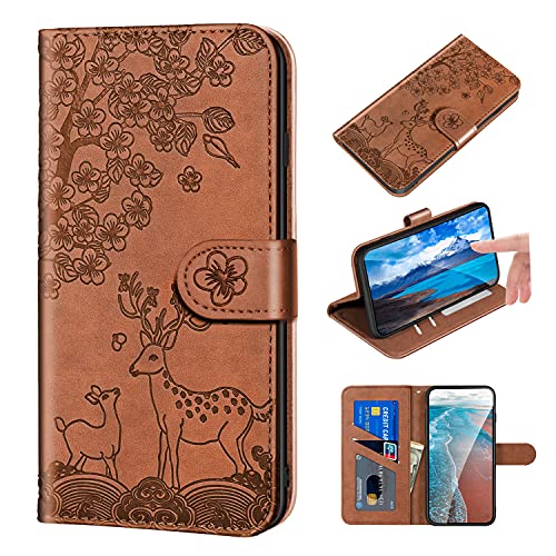 FALUWONRU hülle für iPhone 12 Pro Max,Sika Hirsch Muster PU+TPU Stoßfeste Handyhülle Brieftasche Klapphülle mit Kartenfach Ständer Leder Wallet Flip Phone case Cover,Magnetverschluss,Braun von FALUWONRU