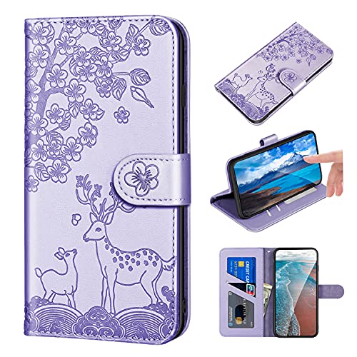 FALUWONRU hülle für iPhone 7 Plus/8 Plus,Sika Hirsch Muster PU+TPU Stoßfeste Handyhülle Brieftasche Klapphülle mit Kartenfach Ständer Leder Wallet Flip Phone case Cover,Magnetverschluss,Lila/Violett von FALUWONRU