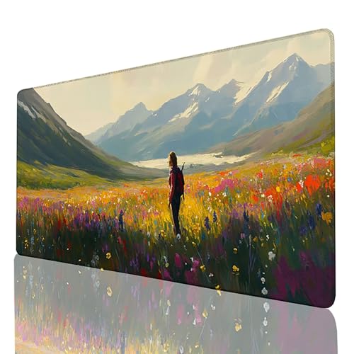 Farbe Mauspad Groß, Gaming Mousepad XXL 500x250mm, Schreibtischunterlage Blume Mausepad mit vernähten Kanten, Wasserdicht rutschfeste Unterseite Kautschuk Desk mat für PC Laptop Gaming Zubehör 10-P-W von FANLIGZU