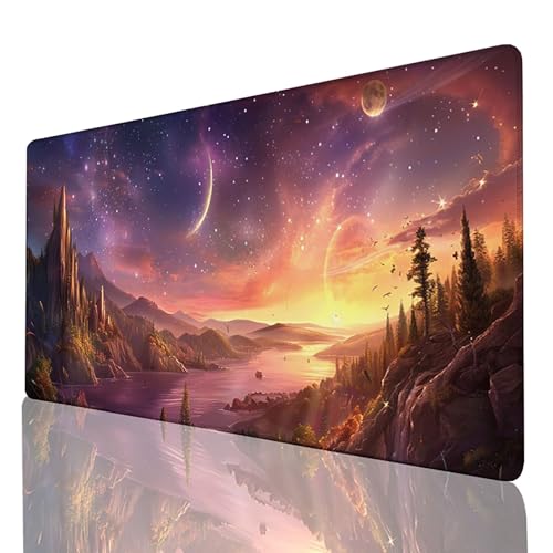 Farbe Mauspad Groß, Gaming Mousepad XXL 900x400mm, Schreibtischunterlage Landschaft Mausepad mit vernähten Kanten, Wasserdicht Rutschfeste Unterseite Kautschuk Desk mat Gaming Zubehör, Geschenk 5W-X-L von FANLIGZU