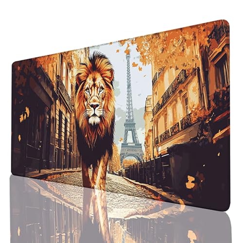 Gaming Mauspad XXL 100x50 cm, Schreibtischunterlage Gelb Mousepad Löwe, Desk mat mit vernähten Kanten, rutschfeste Gummibasis Mouse pad für PC Laptop Gaming Zubehör, Geschenk für Männer 63-2- 5 von FANLIGZU