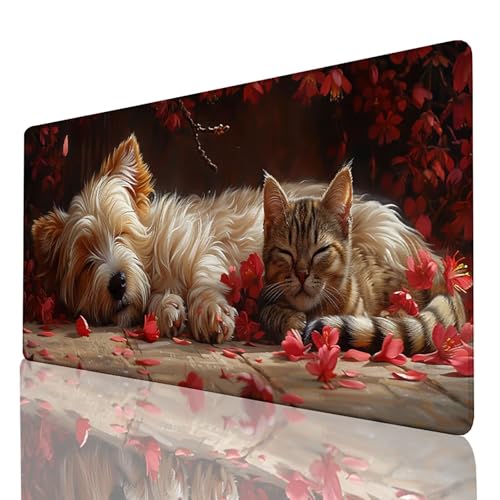 Gaming Mauspad XXL 100x50 cm, Schreibtischunterlage Rot Mousepad Hund, Desk mat mit vernähten Kanten, rutschfeste Gummibasis Mouse pad für PC Laptop Gaming Zubehör, Geschenk für Männer 6A- V- G von FANLIGZU