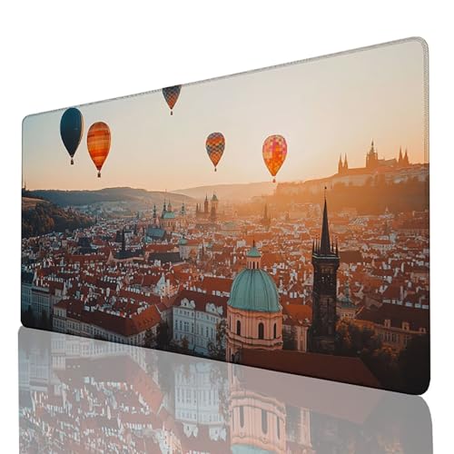 Gaming Mauspad XXL 600 x 300 mm, Schreibtischunterlage Farbe Mousepad Heißluftballon, Desk mat mit vernähten Kanten, rutschfeste Gummibasis Mouse pad für PC Laptop Gaming Zubehör, Geschenk 23-Q-X von FANLIGZU