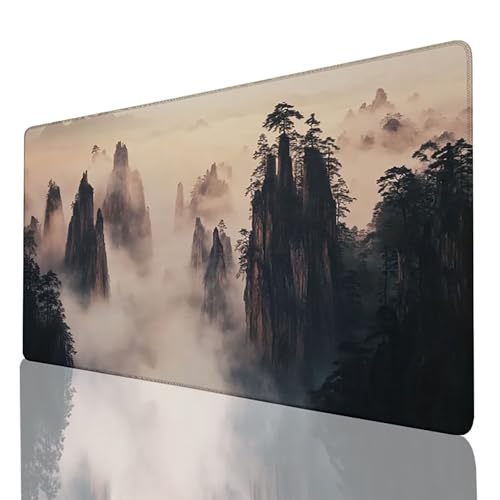 Gaming Mauspad XXL 600 x 300 mm, Schreibtischunterlage Schwarz Mousepad Berg, Desk mat mit vernähten Kanten, rutschfeste Gummibasis Mouse pad für PC Laptop Gaming Zubehör, Geschenk für Männer 2H-N-K von FANLIGZU