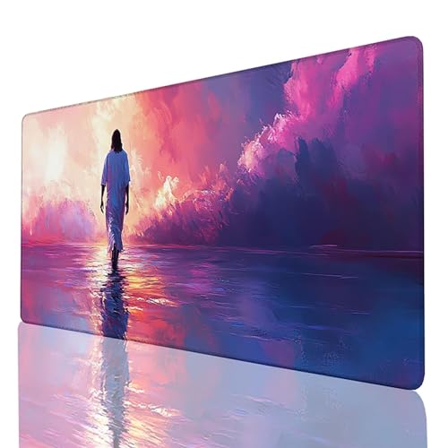 Gaming Mauspad XXL 600x300mm, Schreibtischunterlage Farbe Mousepad Jesus, Desk mat mit vernähten Kanten, rutschfeste Gummibasis Mouse pad für PC Laptop Gaming Zubehör, Geschenk für Männer 20-Z-K von FANLIGZU