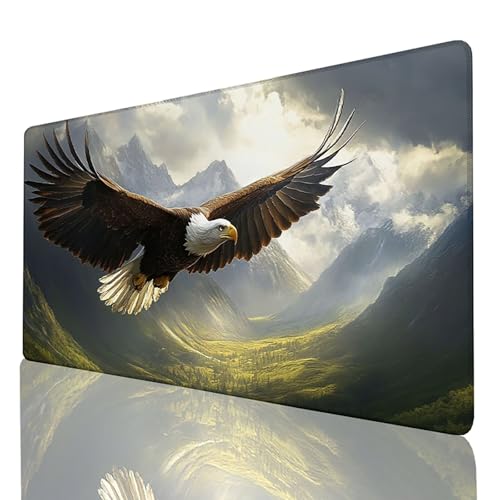 Gaming Mauspad XXL 600x300mm, Schreibtischunterlage Grau Mousepad Adler, Desk mat mit vernähten Kanten, rutschfeste Gummibasis Mouse pad für PC Laptop Gaming Zubehör, Geschenk für Männer 2A-5-5 von FANLIGZU