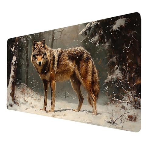 Gaming Mauspad XXL Grau Mousepad 500 x 250 x 3mm, Wolf Schreibtischunterlage Groß mit Vernähte Kanten WassXerdicht Anti-Rutsch, Gaming Zubehör Verbessert Präzision und Geschwindigkeit, für PC 4287 von FANLIGZU