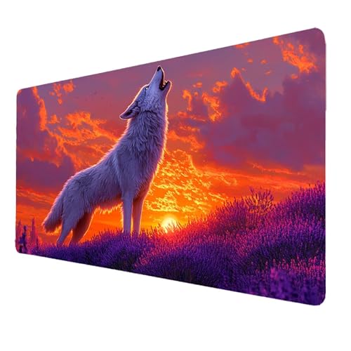 Gaming Mauspad XXL Weiß Mousepad 600x300x3mm, Wolf Schreibtischunterlage Groß mit Vernähte Kanten WassXerdicht Anti-Rutsch, Gaming Zubehör Verbessert Präzision und Geschwindigkeit, für PC Laptop 5482 von FANLIGZU