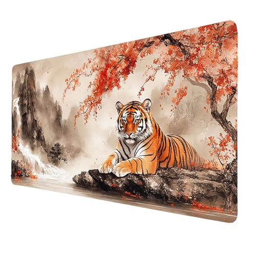 Gaming Mauspad xxl Grau Mousepad 800x300x3mm, Tiger Schreibtischunterlage Groß mit Vernähte Kanten WassXerdicht Anti-Rutsch, Gaming Zubehör Verbessert Präzision und Geschwindigkeit, für PC Laptop 8445 von FANLIGZU