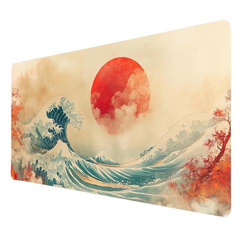 Gaming Mauspad xxl Weiß Mousepad 800x400x3mm, Wellen Schreibtischunterlage Groß mit Vernähte Kanten WassXerdicht Anti-Rutsch, Gaming Zubehör Verbessert Präzision und Geschwindigkeit,für PC Laptop 1119 von FANLIGZU