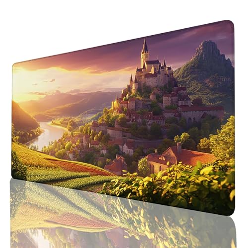 Gelb Mauspad Groß, Gaming MousepadxXL 900x400mm, Schreibtischunterlage Loiretal Mausepad mit vernähten Kanten, Wasserdicht Rutschfeste Unterseite Kautschuk Desk mat für PC Laptop Gaming Zubehör 5F-4-5 von FANLIGZU