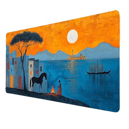 Mauspad 1000 x 500 x 3mm, Blau Mousepad Gaming WassXerdicht Anti-Rutsch mit Vernähte Kanten, Desk Mat Horse Mouse Pad Pc Zubehör Gaming, Großes Mauspad Gaming Zubehör für Schreibtischdekoration 2052 von FANLIGZU