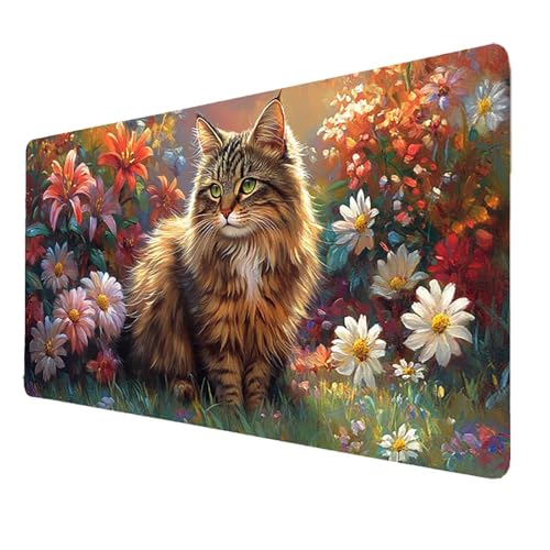 Mauspad 500 x 250 x 3mm, Grau Mousepad Gaming WassXerdicht Anti-Rutsch mit Vernähte Kanten, Desk Mat Katze Mouse Pad Pc Zubehör Gaming, Großes Mauspad Gaming Zubehör für Schreibtischdekoration 7179 von FANLIGZU