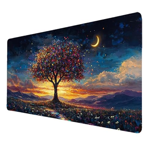 Mauspad 600 x 300 x 3mm, Farbe Mousepad Gaming WassXerdicht Anti-Rutsch mit Vernähte Kanten, Desk Mat Baum Mouse Pad Pc Zubehör Gaming, Großes Mauspad Gaming Zubehör für Schreibtischdekoration 6875 von FANLIGZU