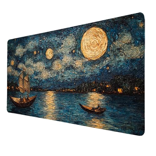 Mauspad 600x300x3mm, Blau Mousepad Gaming WassXerdicht Anti-Rutsch mit Vernähte Kanten, Desk Mat Sternenhimmel Mouse Pad Pc Zubehör Gaming,Großes Mauspad Gaming Zubehör für Schreibtischdekoration 5545 von FANLIGZU