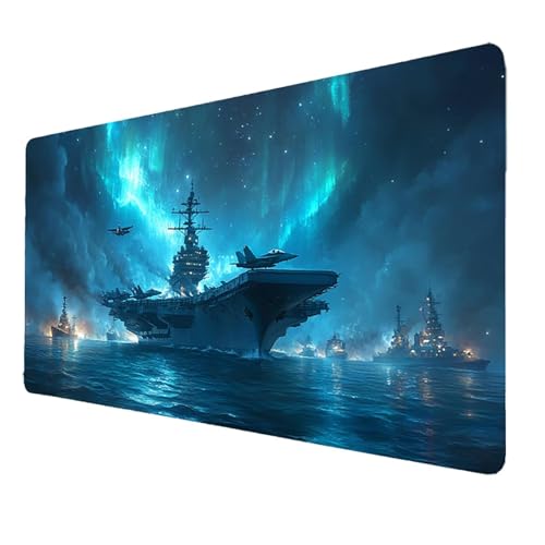 Mauspad 700x300x3mm, Aurora Mousepad Gaming WassXerdicht Anti-Rutsch mit Vernähte Kanten, Desk Mat Flugzeugträger Mouse Pad Pc Zubehör Gaming, Großes Mauspad Gaming für Schreibtischdekoration 4702 von FANLIGZU