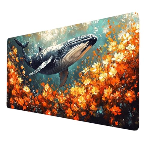 Mauspad 700x300x3mm, Blau Mousepad Gaming WassXerdicht Anti-Rutsch mit Vernähte Kanten, Desk Mat Wal Mouse Pad Pc Zubehör Gaming, Großes Mauspad Gaming Zubehör für Familie Schreibtischdekoration 6737 von FANLIGZU