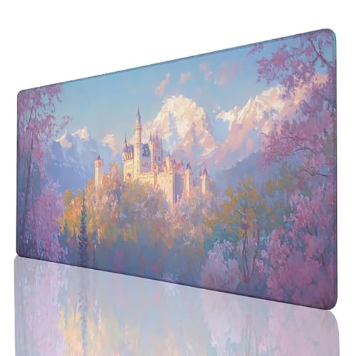 Mauspad Gaming Mousepad XXL 100x50 cm, Mauspad Rosa Schreibtischunterlage, Desk mat Mauspad Groß mit vernähten Kanten, Gaming Zubehör Wasserdicht Rutschfeste Unterseite Kautschuk, Schloss 6Z-8-6 von FANLIGZU