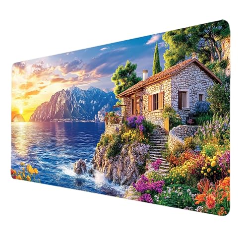 XXL Mauspad Hütte Gaming Mauspad Groß 1000x500x3mm Verbessert Präzision und Geschwindigkeit, Mausmatte mit Vernähte Kanten, Blume Mauspads, Rutschfeste Desk Mat,für PC Laptop Geschenke für Männer 2076 von FANLIGZU