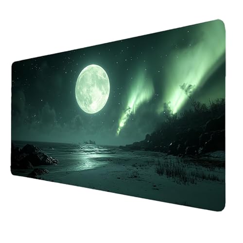 XXL Mauspad Schwarz Gaming Mauspad Groß 900x400x3mm Verbessert Präzision und Geschwindigkeit, Mausmatte mit Vernähte Kanten, Mond Mauspads, rutschfeste Desk Mat, für PC, Laptop Geschenke Männer 3599 von FANLIGZU