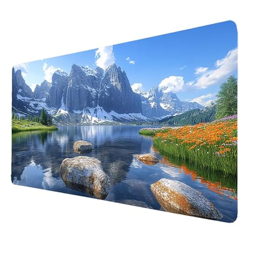 XXL Mauspad Weiß Gaming Mauspad Groß 1000 x 500 x 3mm Verbessert Präzision und Geschwindigkeit, Mausmatte mit Vernähte Kanten, Schneeberg Mauspads, rutschfeste Desk Mat, für PC Laptop Geschenke 7365 von FANLIGZU