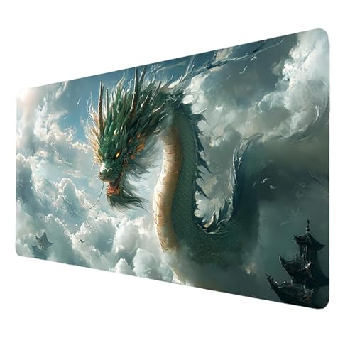 XXL Mauspad Weiß Gaming Mauspad Groß 600x300x3mm Verbessert Präzision und Geschwindigkeit, Mausmatte mit Vernähte Kanten, Drachen Mauspads, rutschfeste Desk Mat, für PC, Laptop Geschenke Männer 4810 von FANLIGZU