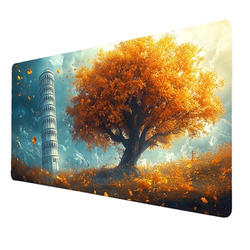 XXL Mauspad Weiß Gaming Mauspad Groß 800 x 400 x 3mm Verbessert Präzision und Geschwindigkeit, Mausmatte mit Vernähte Kanten, Schiefer Turm von Pisa Mauspads, Rutschfeste Desk Mat, für PC Laptop 5940 von FANLIGZU