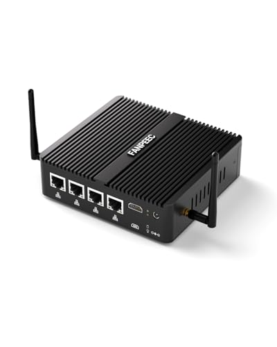 FANPEEC Lüfterloser 4 LAN Industrie Mini PC Celeron J4125, 8GB DDR4 RAM 256GB SSD Firewall Mini PC Win 10 Pro, Firewall Appliance PC, Mini Desktop Computer, Watch Dog, Wake On LAN, AES-NI, Pfsense von FANPEEC