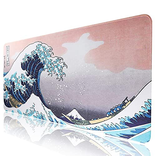 Größere Gaming Mauspad Japan Welle wasserdichte Optimale Gleitfläche Anti Rutsch Gaming Matte Verbessert Präzision und Geschwindigkeit 900X400X2mm,Welle von FANRTE