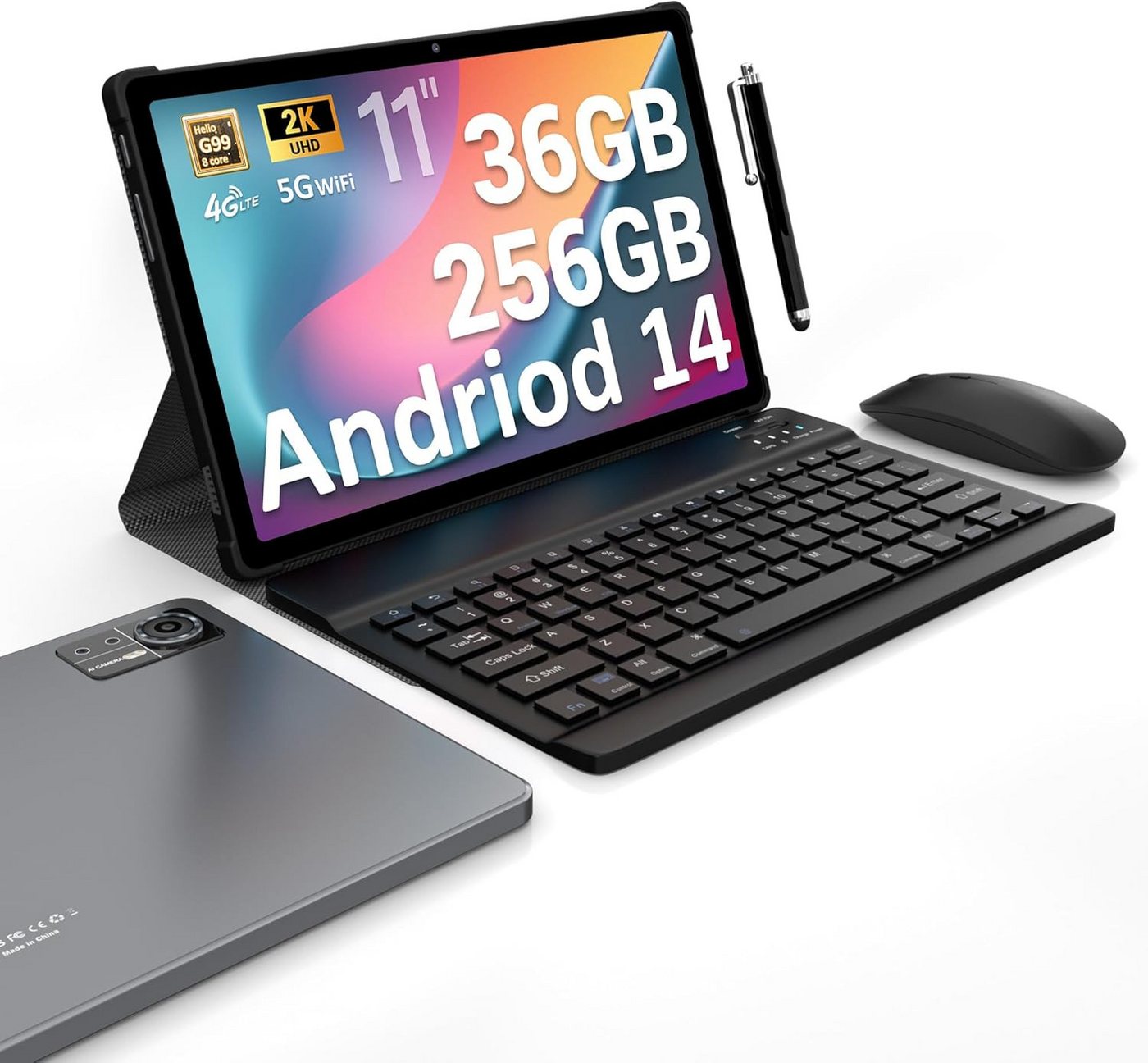 FASTWD Octa-Core-Prozessor 36GB RAM 9580mAh Tablet (11", 256 GB, Android 14, 4G LTE, Vielseitiges Gerät für Arbeit und Freizeit – Mit umfangreichem Zubehör) von FASTWD