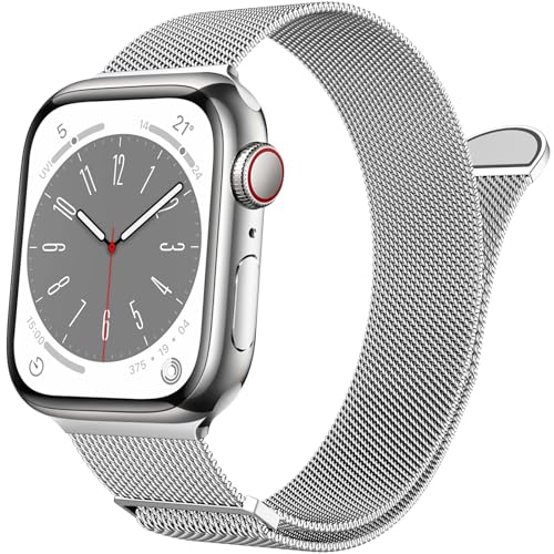 FAWAJON Kompatibel mit Apple Watch Armband 38mm 40mm 41mm 42mm für Frauen Männer Magnetisch Metall Edelstahl Ersatzarmband Armbänder für iWatch Armband Series 10 9 8 7 6 5 4 3 2 1 SE, Silber von FAWAJON